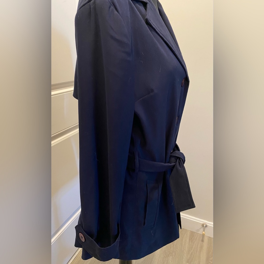 Vintage Linea Navy Blue Belted Women's Trench Coat Classic Chic - Picture 2 of 16